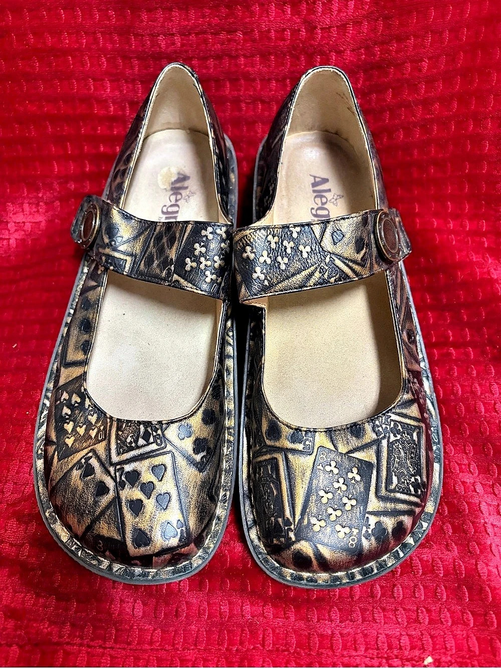 Alegria Paloma Mary Jane (Poker Face Print) Flats in Black & Gold